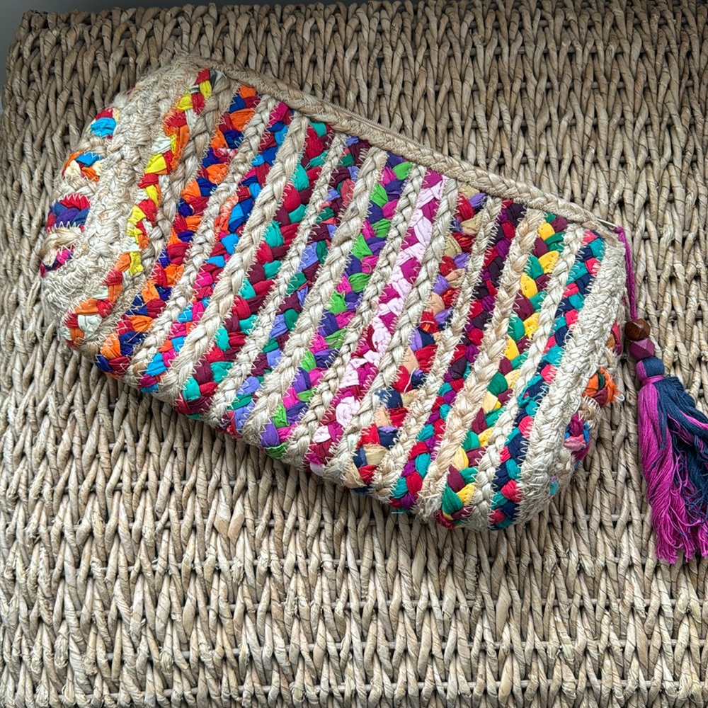 Boho Multicolor Woven Straw Clutch Wristlet